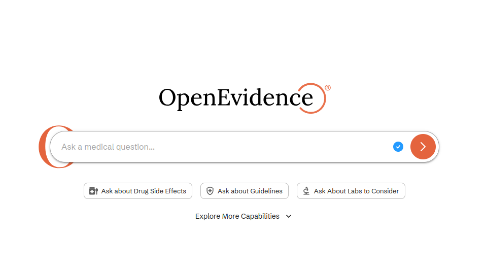 Captura de pantalla del lloc web OpenEvidence.com