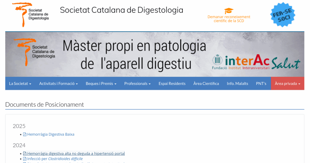 Capçalera del lloc web de la Societat Catalana de Digestologia