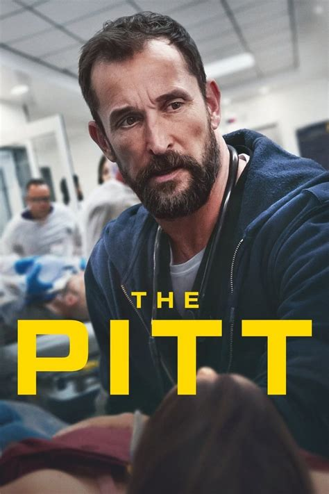 Cartell de la sèrie The PITT, un primer pla del protagonista, el Dr Robby Rabinavitch, representat per l'actor Noah Wyle, atenent una pacient.