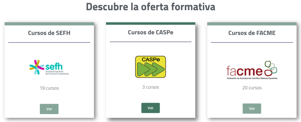 Captura de pantalla de l'oferta formativa de https://usoracionalmedicamentos.uned.es/